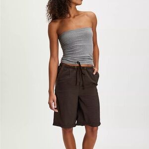 Free People Drawstring Bermuda Shorts in Dark Brown. Lightweight board short!